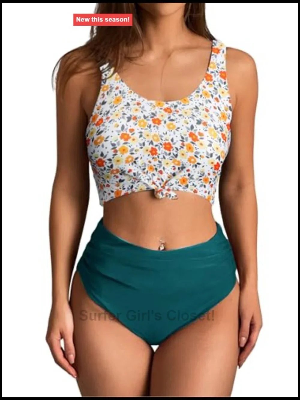High Waisted Tankini Set with Knot Front Tummy Control Swimsuit